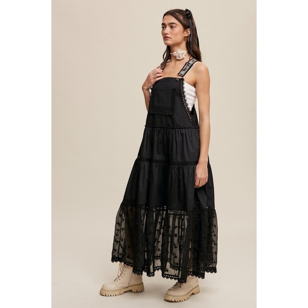Listicle Black Lace Pieced Jacquard Strap Skirtall - Picture 8 of 12
